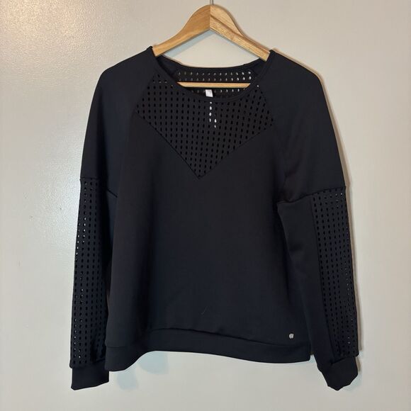 Fabletics Mesh Cutouts Long Sleeve Top Black Womens Activewear Sz Large - Picture 1 of 9